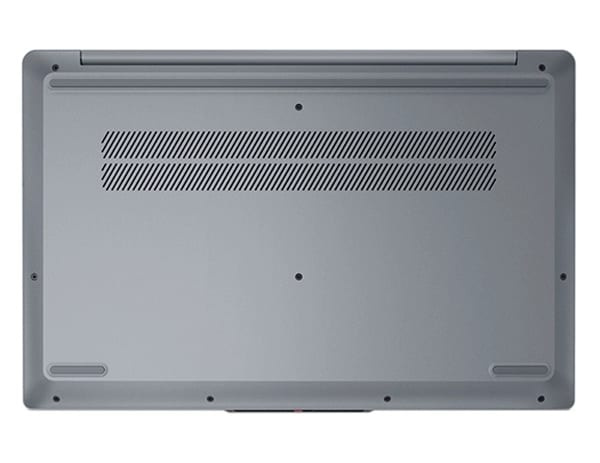 Bottom side of the Lenovo IdeaPad Slim 3i Gen 8 laptop in Arctic Grey showing vents.
